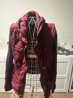 Ashley By 26 International Burgundy Hooded Utility Jacket